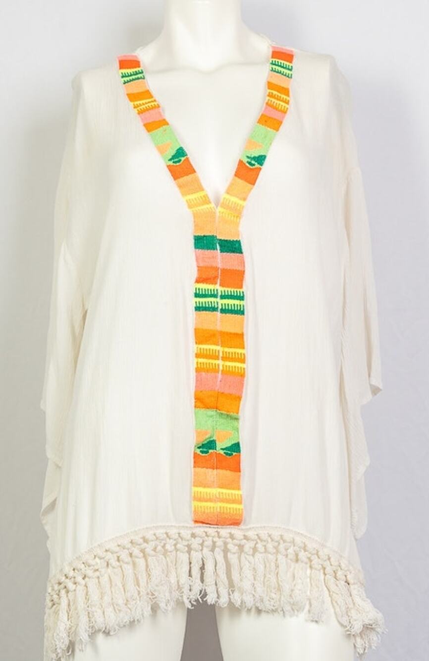 Gianni Bini White Coverup embroidered tunic top size M